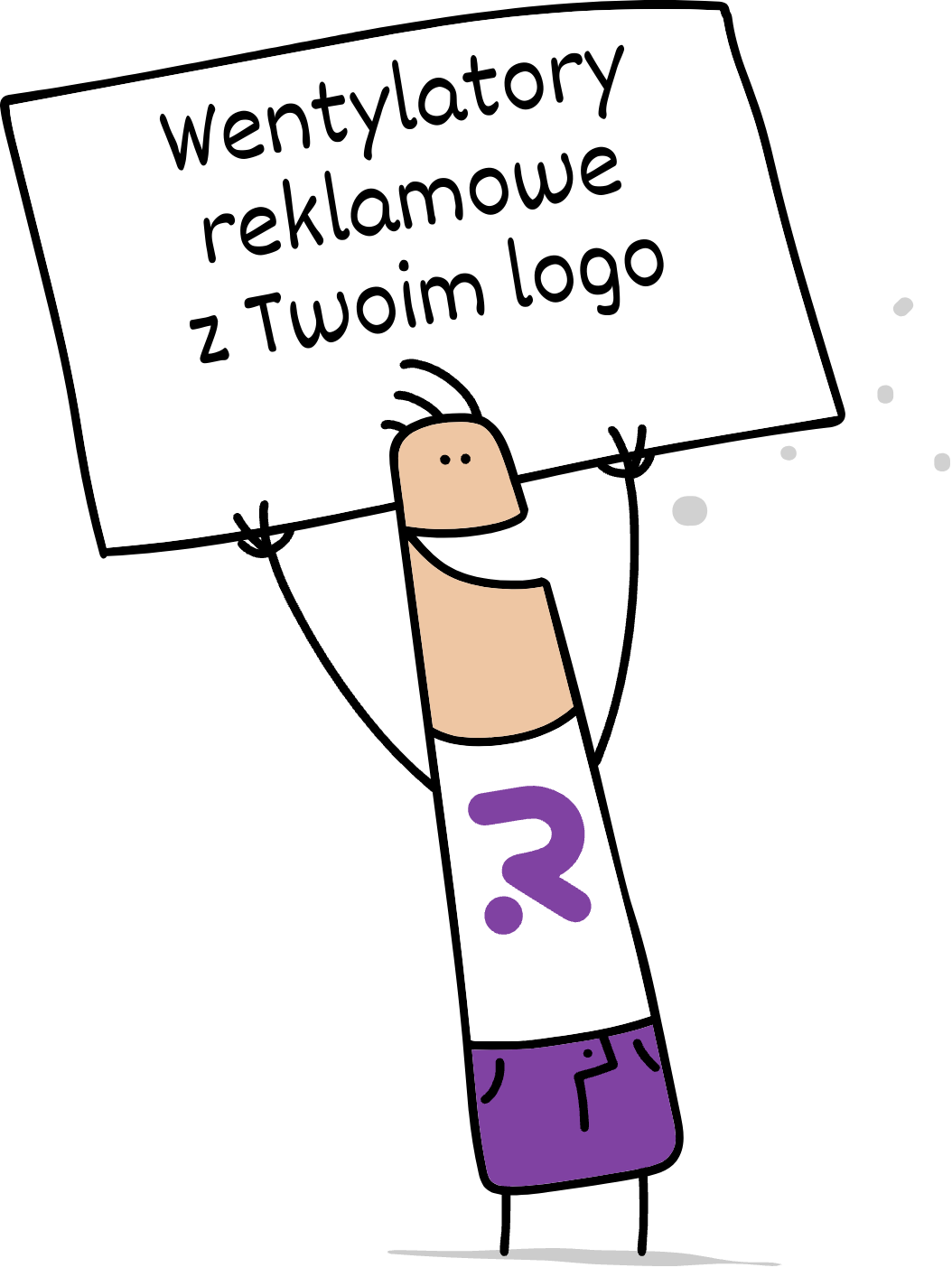 Buddy trzymający napis wentylatory reklamowe z Twoim logo